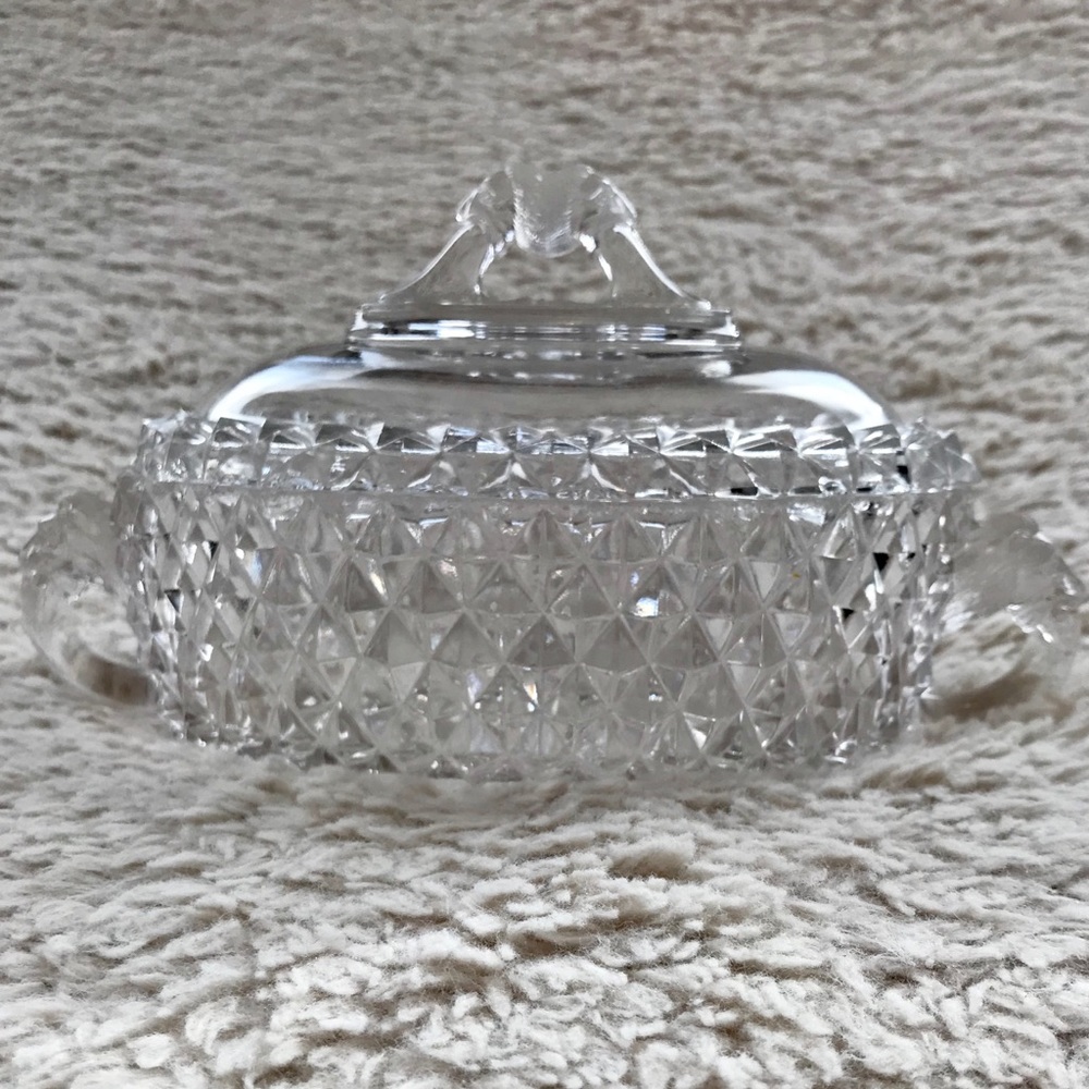 Antique Saw Tooth Crystal Oval Lidded Compote